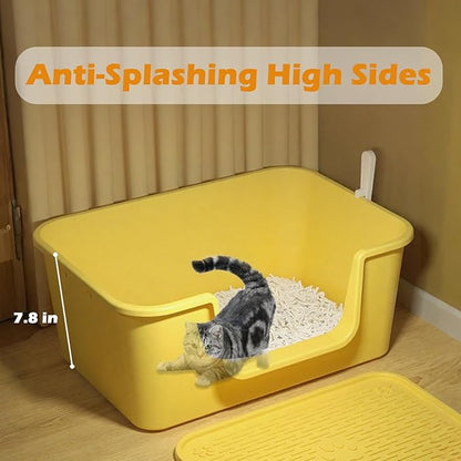 Large Cat Litter Box with High Sides for Indoor Cats,XL Low Entry Open Top Cat Litter Pan for Kittens,Big or Senior Cats,High Wall Easy Cleaning Anti-Splashing Multi-cat Litter Tray (Grey)