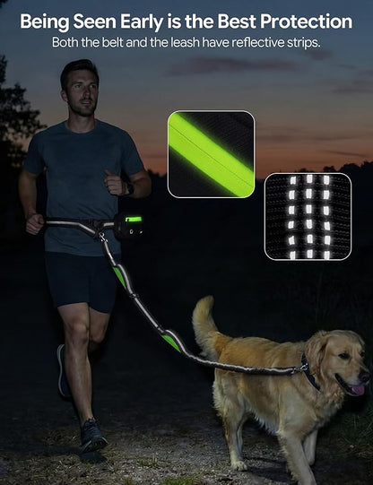 Hands Free Dog Leash, Running Waist Belt with Pouch Removable & Multifunctional| Shock Absorbing Bungee| Thickened Lumbar pad & Comfortable Dual Handles|Dog Walking, Training for 11-33lbs Puppy