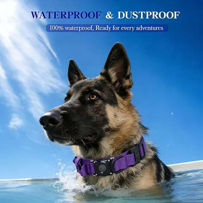 Xqpetlihai Upgraded AirTag Dog Collar Waterproof Tactical Dog Collar with AirTag Holder Heavy Duty Dog Collars for Large Dogs (DeepPurple，XL