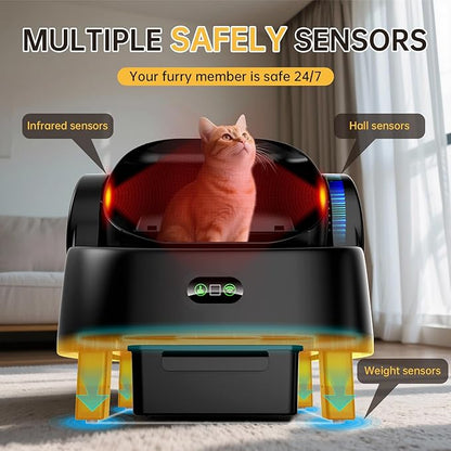 Automatic Cat Litter Box, Electric Large Open-Top Self Cleaning Litter Box for Multiple Cats, Smart APP Control, Multiple Safety Sensors, 1 Rolls Bags & 1 Mat, Arenero para Gatos Autolimpiable