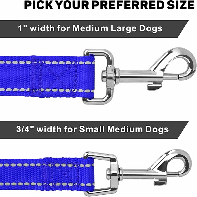 Reflective Dog Leash 6ft Soft Padded Handle Nylon Lead for Medium & Large Dogs, Durable Walking Training Leash for Night Safety (Royal Blue,1Inch Wide)