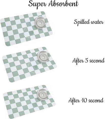 Ralxion Checkered Dog Feeding Mat, Absorbent Mats for Dog Food and Water Bowl, Dispenser, Modern Aesthetic Sage Green Checkerboard Pet Placemat for Dogs, Cats, Puppy, 16" X24”
