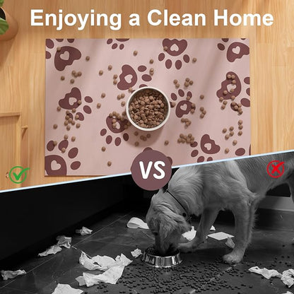 BLESWIN Pet Feeding Mat 16"x24", Absorbent Pet Food Mat, Dog Food Mat Large, Rubber Dog Mats are Non-Slip and Waterproof to Protect Floors, Mat for Cat Food and Water Bowls, Cat Feeding Mat, Pink