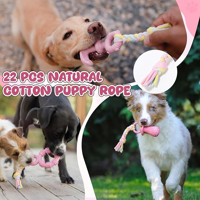 Shappy 40 Pcs Dog Chew Toys for Puppy Dog Toy Bulk Small Dogs Chew Toy for Teething, Relieves Teething Anxiety, Soft & Durable Interactive Toys for Outdoor Play Accessories, Not for Heavy Chewer(Pink)