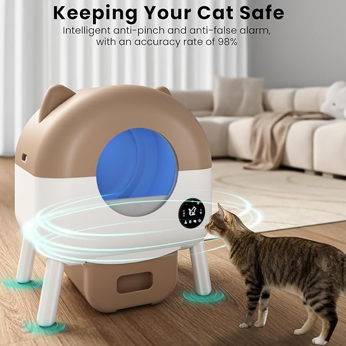 Bashaw Self Cleaning Litter Box, Large Capacity Automatic Litter Box for Multiple Cat, App-Controlled with Odor Removal & Safety Protection (White)