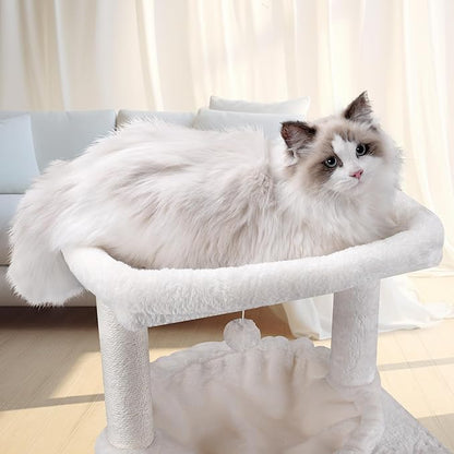 37.4" Cat Tree Tower with Twin Cat Condos for Indoor Cats, All-in-One Activity Center with Cat Scratching Post Cozy Sleeping Perch Hammock and Toy Balls,Beige
