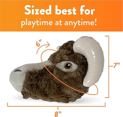 Spunky pup Knucklehead Durable Dog Toy - 2-in-1 Plush & Chew Toy for Aggressive Chewers, Chicken-Flavored Dental Chew, Durable Double-Stitched Squeaker- Ram