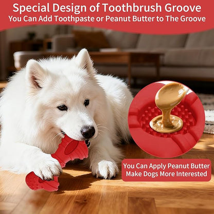Natural Rubber Dog Chew Toys 4Pack,Tough Dog Toys for Aggressive Chewers Small Medium Breed,Interactive Dog Toys for Puppy to Clean Teeth Gum Massage,Tug & Fetch(Red)