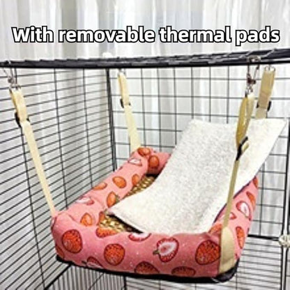 Hanging Cat Bed with Rattan Mat and Cotton Pad Cat Swing Hammock for Cage Kitten Cage Pet Hammock Ferret Bed Desk Accessories Indoor Hanging Bed Kitten Puppy Rabbit Bunny (Round-Pink,Large)