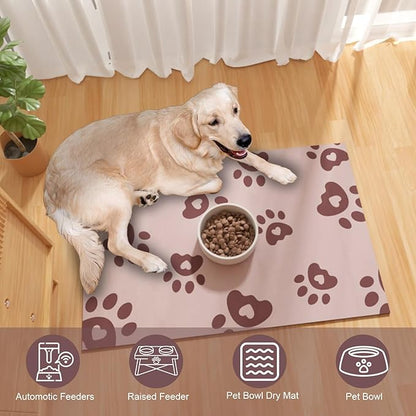 BLESWIN Pet Feeding Mat 12"x20", Absorbent Pet Food Mat, Dog Food Mat Small, Rubber Dog Mats are Non-Slip and Waterproof to Protect Floors, Mat for Cat Food and Water Bowls, Cat Feeding Mat, Pink