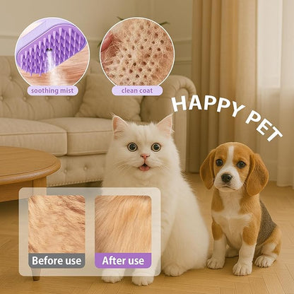 ZTJ 3-in-1 Pet Steam Brush with 360° Rotating Handle - Electric Spray Grooming Comb for Massage & Deshedding - Anti-Static Hair Removal Tool for Dogs & Cats (White)