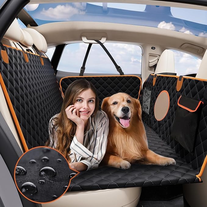 Hard Bottom Back Seat Extender for Dogs, Dog Car Seat Cover for Back Seat, Holds 420lbs, Durable Waterproof Pet Car Bed Dog Hammock for SUV/Car/Small Truck (Black)