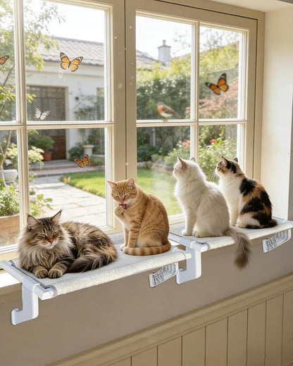 Heavy-Duty Cat Window Perch 2-Pack – All-Metal Frame Supports up to 120 lbs Each – Durable, Easy-to-Assemble Cat Hammocks for Large & Multiple Cats (XL 2PC)