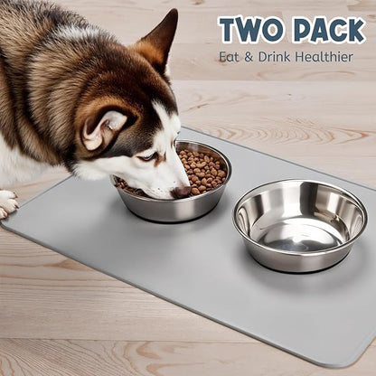 11 Cup Stainless Steel Dog Bowls Set of 2 for Food and Water, Silicone Base Anti-Slip, Rust Resistant, Extra Thick Metal Bowls for Medium Dogs, Black