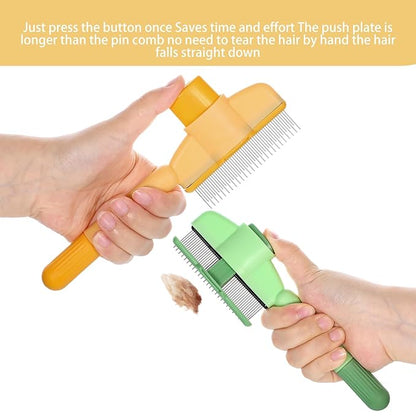 Flea Comb for Dogs and Cats with Release Button, 2PCS Comfort safety Pet Hair Removal Comb & Flea Combs with Long & Short Stainless Steel Metal Teeth for Short/Long Hair