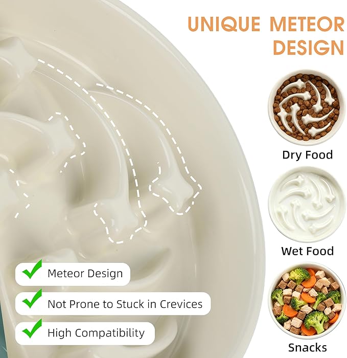 Ceramic Slow Feeder Dog Bowls Large Breed, 2 Cups Slow Eating Dog Bowl, Anti-Gulping Pet Food Bowl Reduce Choking, Heavy Puzzle Maze Design Pet Dishes for Fast Eaters, 8.3 inch - Beige