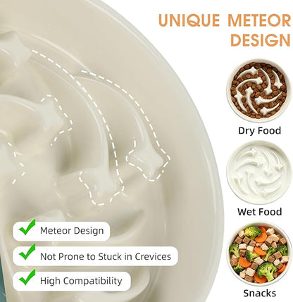 Ceramic Slow Feeder Dog Bowls Large Breed, 2 Cups Slow Eating Dog Bowl, Anti-Gulping Pet Food Bowl Reduce Choking, Heavy Puzzle Maze Design Pet Dishes for Fast Eaters, 8.3 inch - Beige