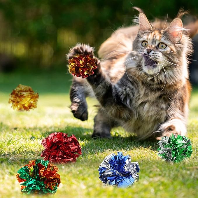 Silkfly 100 Pcs Polyester Film Crinkle Balls Cat Toys 2.36" Interactive Crinkle Ball, Colorful Balls Chew Toy for Cat Chase Ball Toys Attract Cats for Indoor Cats and Kittens to Keep Fit and Active