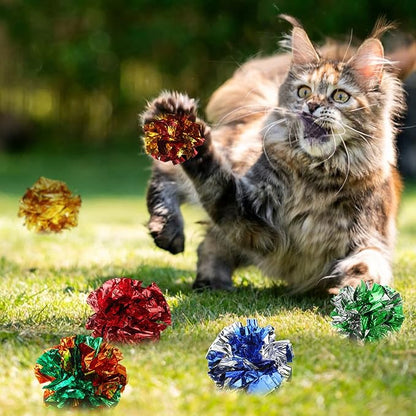 Silkfly 30 Pcs Polyester Film Crinkle Balls Cat Toys 2.36" Interactive Crinkle Ball, Colorful Balls Chew Toy for Cat Chase Ball Toys Attract Cats for Indoor Cats and Kittens to Keep Fit and Active