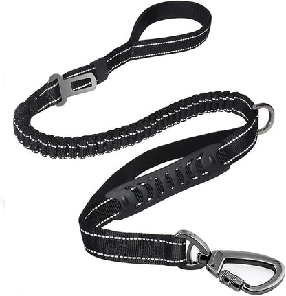 Fashion&Cool Heavy Duty Dog Leash Especially Large Dogs Up to 150lbs, 4-6 Ft Reflective Dog Walking Training Shock Absorbing Bungee Leash Car Seat Belt Buckle, 2 Padded Traffic Handle Extra Control