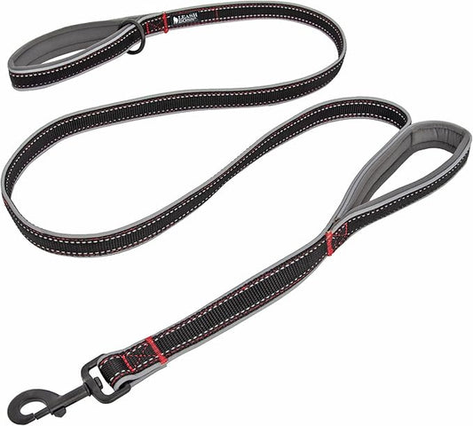 Leashboss Double Handle Dog Leash, 6 Ft Reflective Dog Leash with Two Padded Handles for Large Dogs or Medium Dogs That Pull (Black/Gray) - Dog Leash with Padded Handle - Two Handle Leash