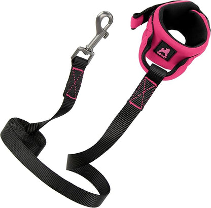 Gooby Neoprene Wrist Band Sport Leash - Pink, 6 FT - Comfortable Hands Free Leash with Elastic Band for Small, Medium and Large Dogs