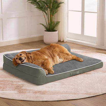 Dog Bed Large Sized Dogs, Orthopedic Dog Bed for Large Dogs, Waterproof Pet Bed with Washable Removable Cover, L-Shaped Pet Couch with Portable Handle 36"x27"x6.5", Olive Green