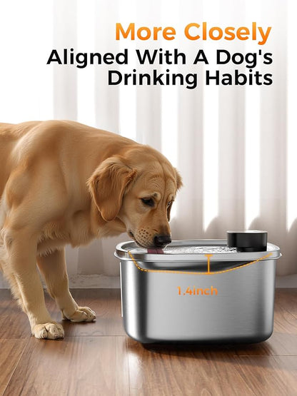 Water Fountain for Dogs Home Outdoor Multi-Pet Stainless Steel 10L/2.64gal Wireless Large Dogs Motion Sensor Dispenser Filtered Cordless Bowl Waterer -Wireless Stainless Steel&8Filters