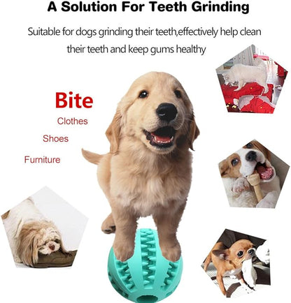 Idepet Dog Toy Ball, Nontoxic Bite Resistant Toy Ball for Pet Dogs Puppy Cat, Dog Pet Food Treat Feeder Chew Tooth Cleaning Ball Exercise Game IQ Training ball,2 Pack- Blue & Green