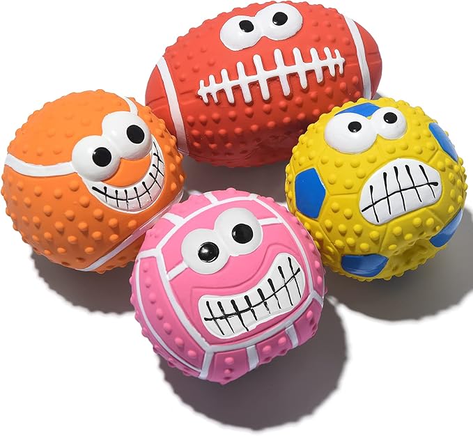 SCHITEC Squeaky Dog Balls, [4 Pack] Cute Interactive Latex Rubber Toys with Squeaker, 2.2'' Soft Bouncy Fetch Ball for Puppy Small Breed Dogs
