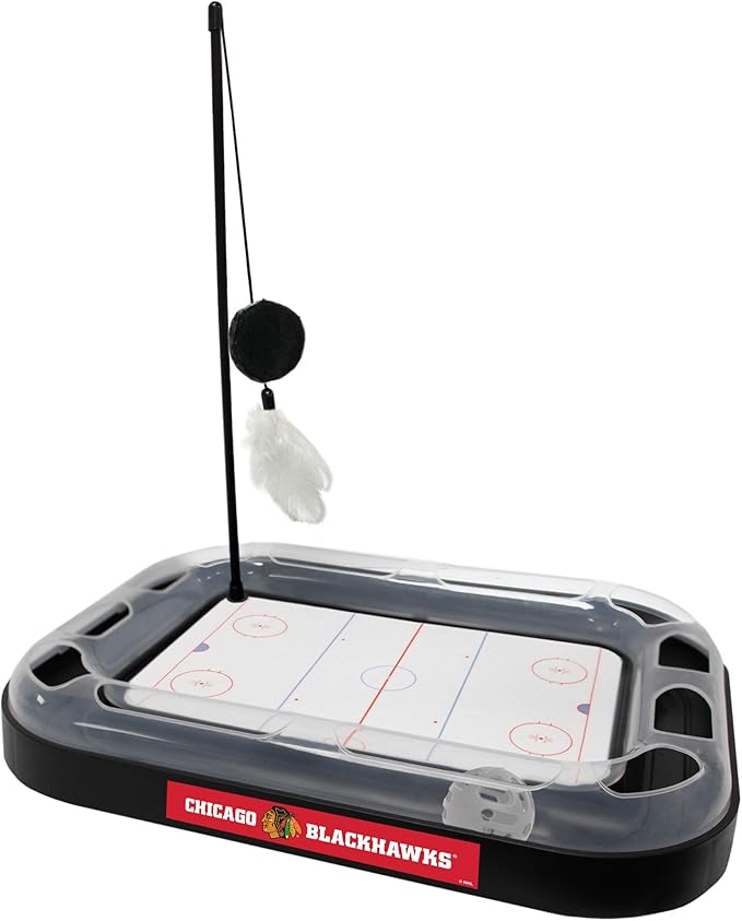 Pets First 5-in-1 NHL Chicago Blackhawks Hockey Field Cat Scratcher Toy with Interactive Cat Ball Bell in Tracks