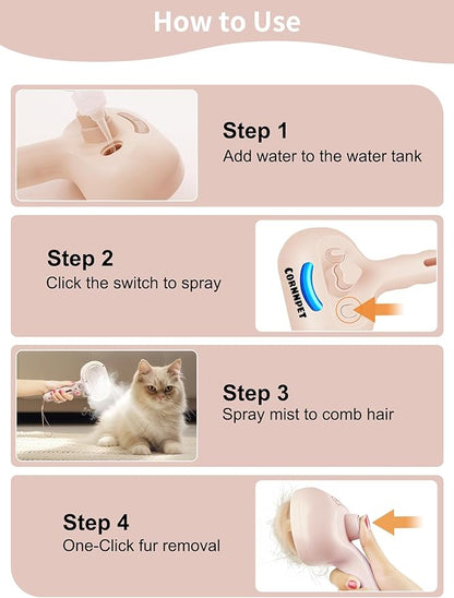 Dog Steam Brush Self Cleaning 3 in 1 Cat Steam Brush for Hair Shedding Massaging Grooming,Reducing Flying Fur & Static,Spray Comb with Storage String for Long Short Haired Furry Pets - Pink