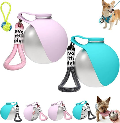 Foldable Pet Water Bottle for Travel, 2 in 1 Portable Dog Water Bottle, 304 Stainless Steel Compact Dog Drinking Bottles Leak Proof & Silicone Bowl for Walking Hiking (2PCS,A)