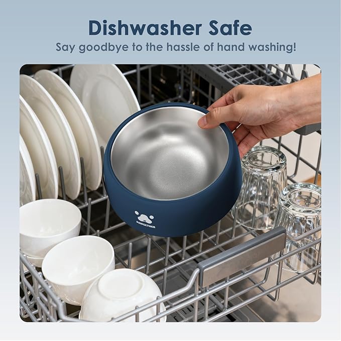 PAWGETHER® Stainless Steel Dog Bowls, Dog Food Water Bowl with Non-Slip Base Two-Piece Design Easy Clean Dishwasher Safe Navy Blue 34oz + 12oz