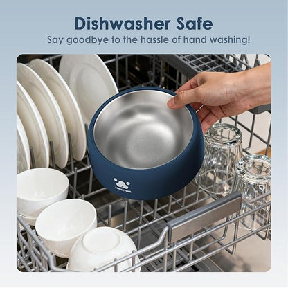 PAWGETHER® Stainless Steel Dog Bowls, Dog Food Water Bowl with Non-Slip Base Two-Piece Design Easy Clean Dishwasher Safe Navy Blue 34oz + 12oz