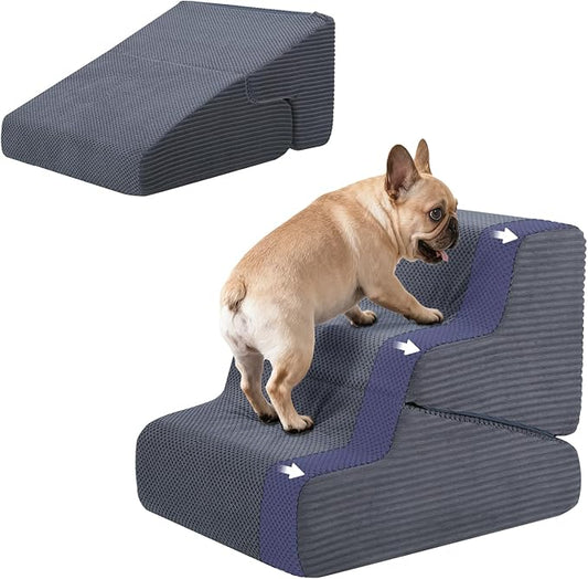 Dog Ramp for Bed, Extra Wide 20" Width Dog Stairs for High Bed, 2 in 1 Pet Steps for Small Dogs, 4-Step Foldable Transformable Large Cats Ramp to Get on Couch, Non-Slip Balanced, Grey
