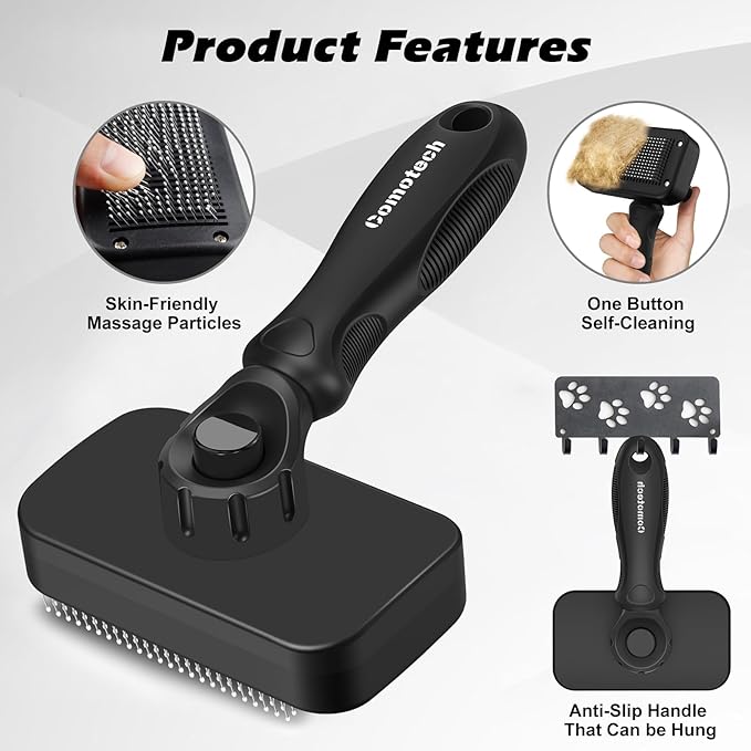 3PCS Cat Grooming Supplies, Cat Brush & Nail Clipper/Trimmer & Flea Comb for Shedding Indoor Cats Essentials Stuff Accessories (Black Grey)