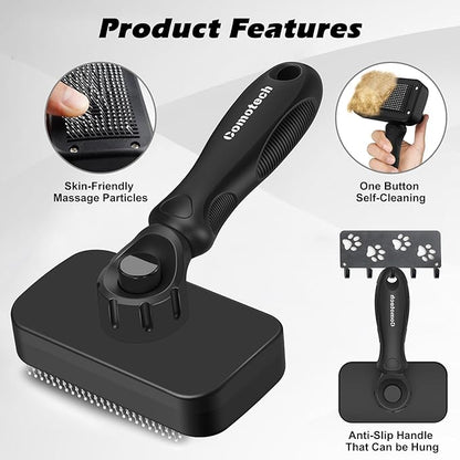 3PCS Cat Grooming Supplies, Cat Brush & Nail Clipper/Trimmer & Flea Comb for Shedding Indoor Cats Essentials Stuff Accessories (Black Grey)