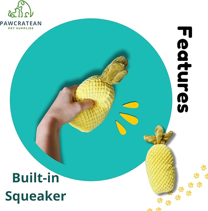 7" Squeaky Plush Toy for Puppies Small Dogs Self Etertainment Washable Soft Made [PET ONLY] (Pineapple)