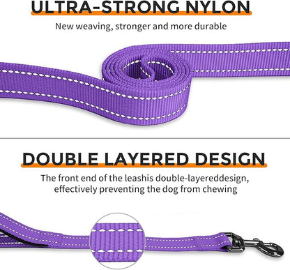 Kazazoo Hands-Free Dog Leash with Adjustable Length 6-9FT + Dual Padded Handles Reflective Safety for Walking, Jogging & Training | Suitable for Medium to Large Dogs & Puppies Purple-L