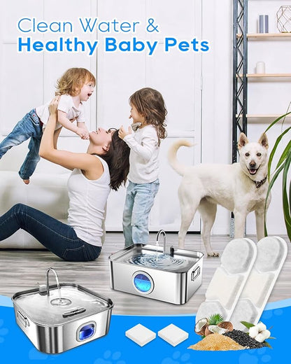 16+16Pack Pet Water Fountain Filter, Compatible with MAILOFY 410oz/3.2Gal/12L Stainless Steel Large Dog Water Bowl Dispenser, Filters & Sponges 4-Layer Dog Water Filter Replacement System