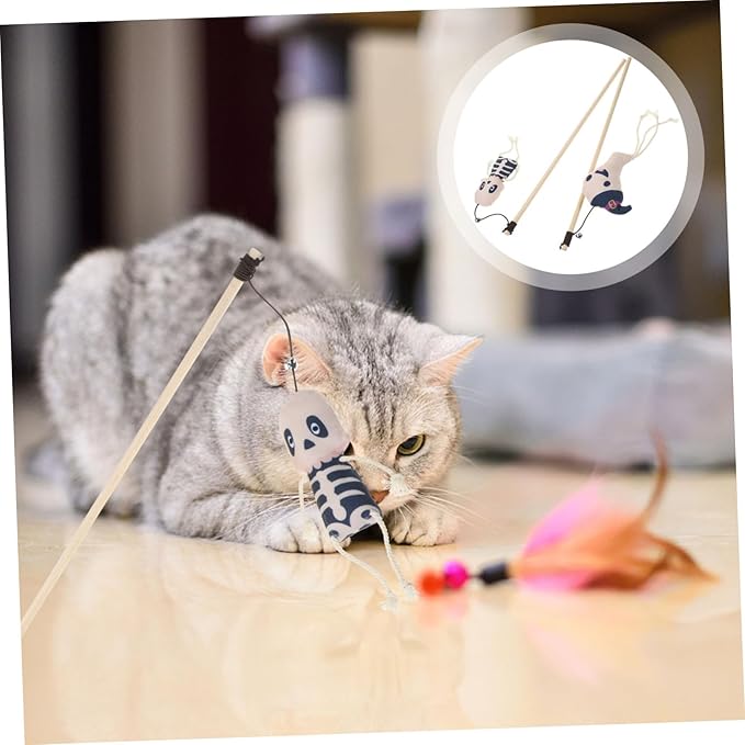 POPETPOP 2pcs Halloween Cat Teaser Toys Interactive Plush Kitten Stick Cute Ghost Skull Design for Engaging Playtime for Indoor Cats and Kittens