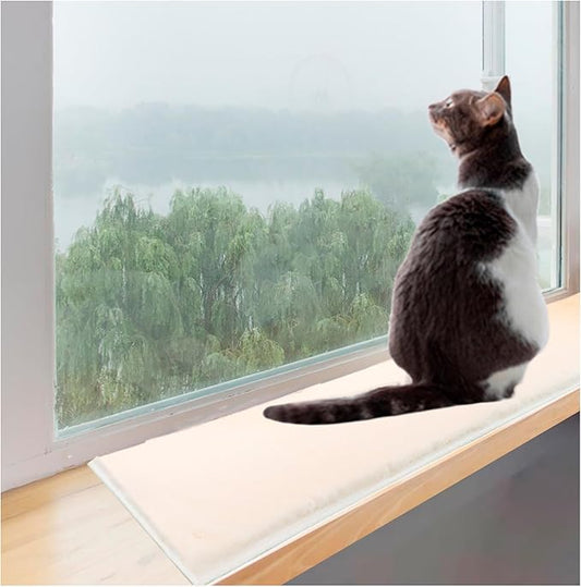 Soft Cat Window Sill Pet Pad Perch,Fluffy Windowsill Mat Pillow Seat Bed for Pet, Cat Cushion for Window Sill Pet Window Mat (Beige, 12"x35")
