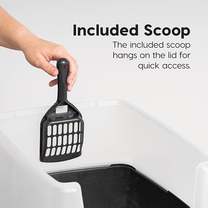 IRIS USA Large Open Top Cat Litter Box with High Sided Walls Tall Scatter Shield Scoop Included Easy Clean Plastic Pan Stain Resistant for Cats Kittens Indoor Multi-Cat Households 2-Pack Black