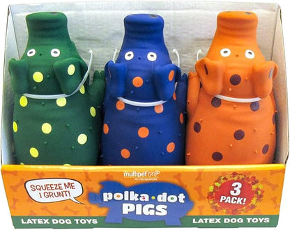 Multipet Polka-Dot Pigs Latex Dog Toys (3 Pack)