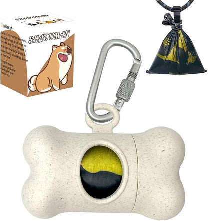 Bone-Shaped Dog Poop Bag Holder for Leash |Dispenser with 15 Leak-Resistant Waste Bags & Carabiner Clip(Wheat)