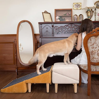 3-in-1 Dog Ramp 18.9"×17.7"×18.9" with Storage – Pet Stairs for Senior & Injured Dogs & Cats, Hidden Storage Footstool, Ottoman Anti-Slip, Supports 220 lbs for Beds & Sofas