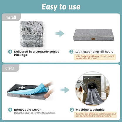Cooling Dog Bed for Crate, Waterproof Dog Crate Mat with Removable Washable Cover, Orthopedic Egg Crate Foam Support, Dog Crate Bed 29x18x3 Inch,Dark Grey