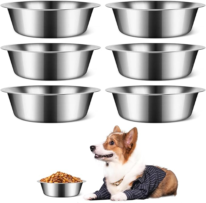 6 PCS Medium Stainless Steel Dog Bowls, 7.1inch Metal Dog Bowl, Pet Puppy Food Water Bowl Set, Thickened Metal Food Water Bowls for Small and Medium Dogs, Dishwasher Safe (28OZ)