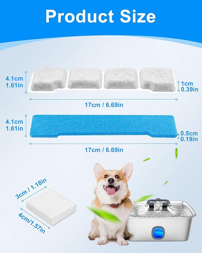 8 Set Dog Water Filter Replacement Compatible with SIBAYS & Compatible with Kastty 15L/4Gal, Dog Water Fountain Filter, Multilayer Filtration System 8Pre-Filter+8 Filters+8 Sponges